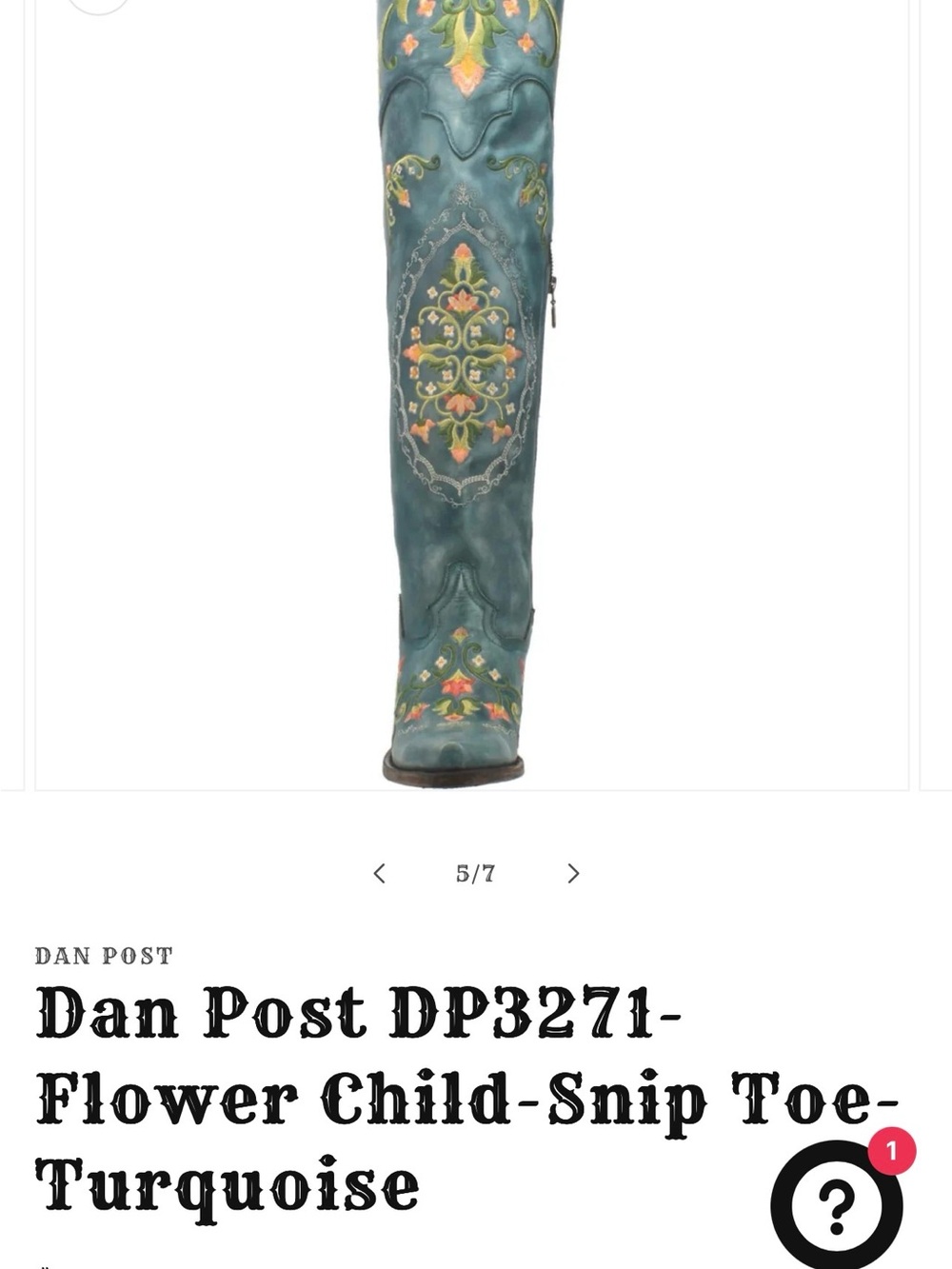 Dan Post Flower Child Leather Boots - Turquoise (NEW - Floor Model) - Picture 11 of 13